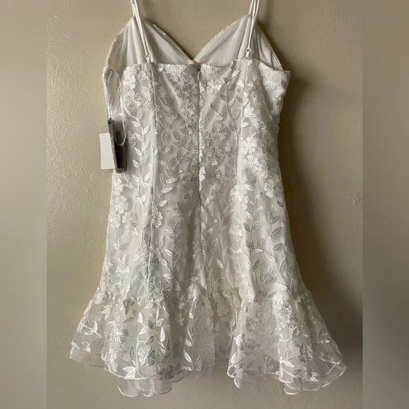 Lulu’s Ivory Floral Embroidered Ruffled Mini Cocktail Dress - Picture 3 of 13